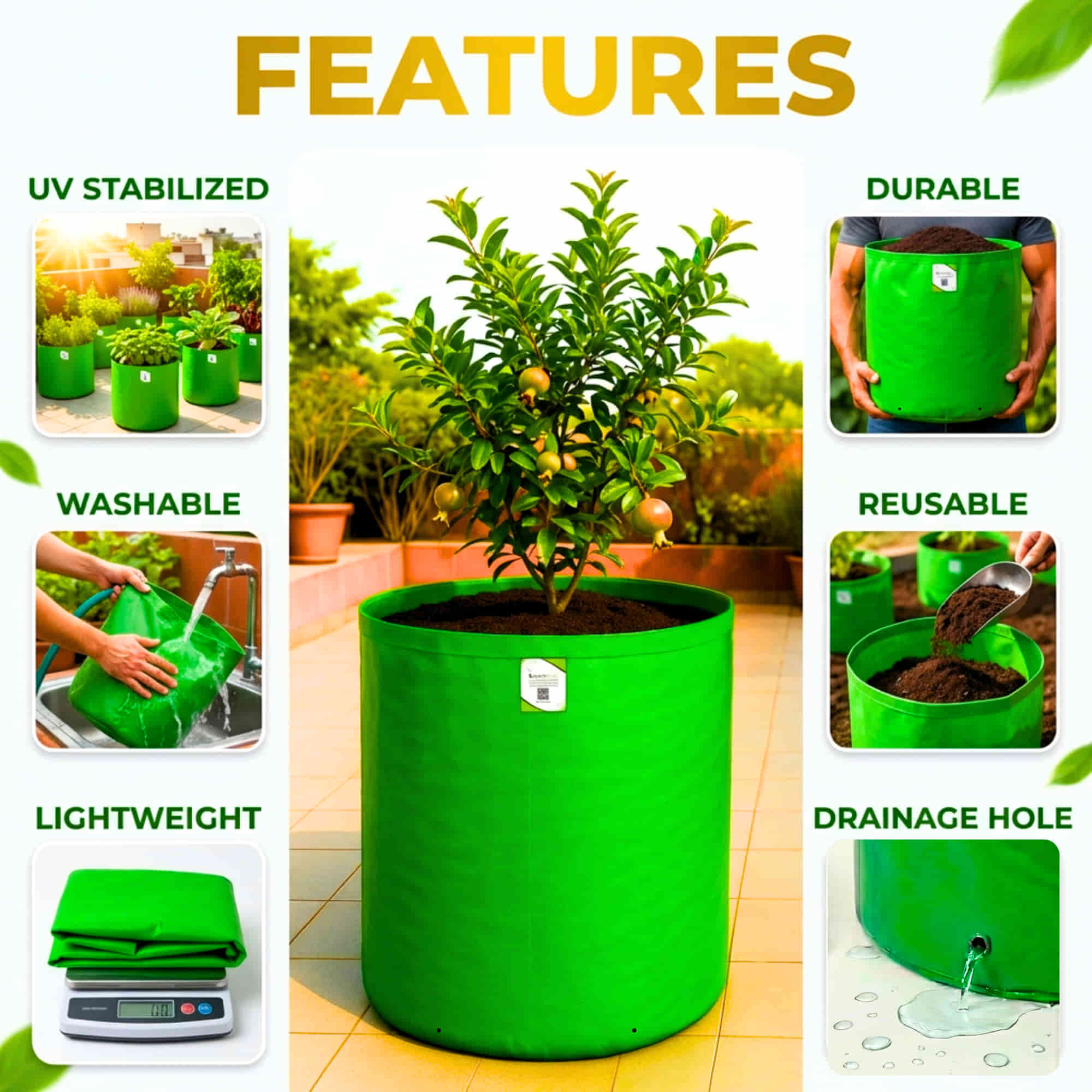 OrganicBazar 24X36 Very Large Grow Bag for Fruit Tree, Premium HDPE 260 GSM Green Big Planter for Terrace Garden - Image 3