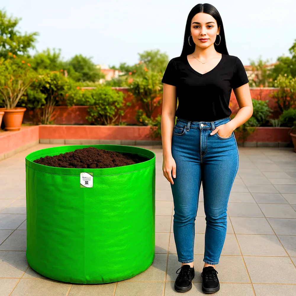 OrganicBazar HDPE 24x24 Big Size Grow Bags for Home Gardening | Plants Bags for Fruits, Vegetables, & Flowers | Round Green Planting Bags | 260 GSM Garden Growing Bag - Image 3